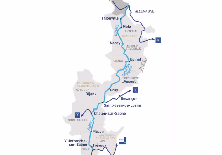 La Voie Bleue véloroute, carte de l'itinéraire