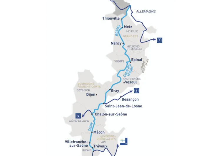 La Voie Bleue véloroute, carte de l'itinéraire
